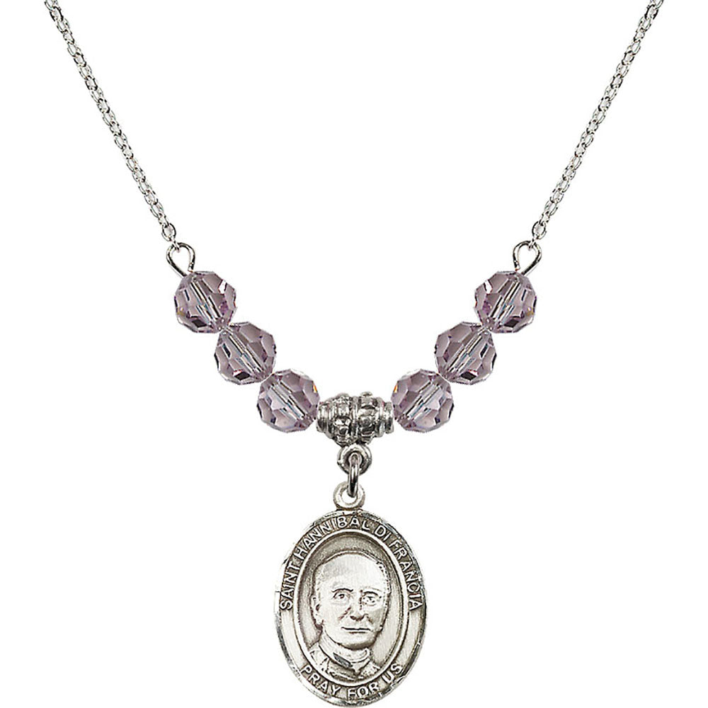 Sterling Silver Saint Hannibal Birthstone Necklace with Light Amethyst Beads - 8327