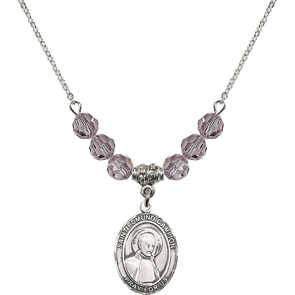 Sterling Silver Saint Edmund Campion Birthstone Necklace with Light Amethyst Beads - 8333