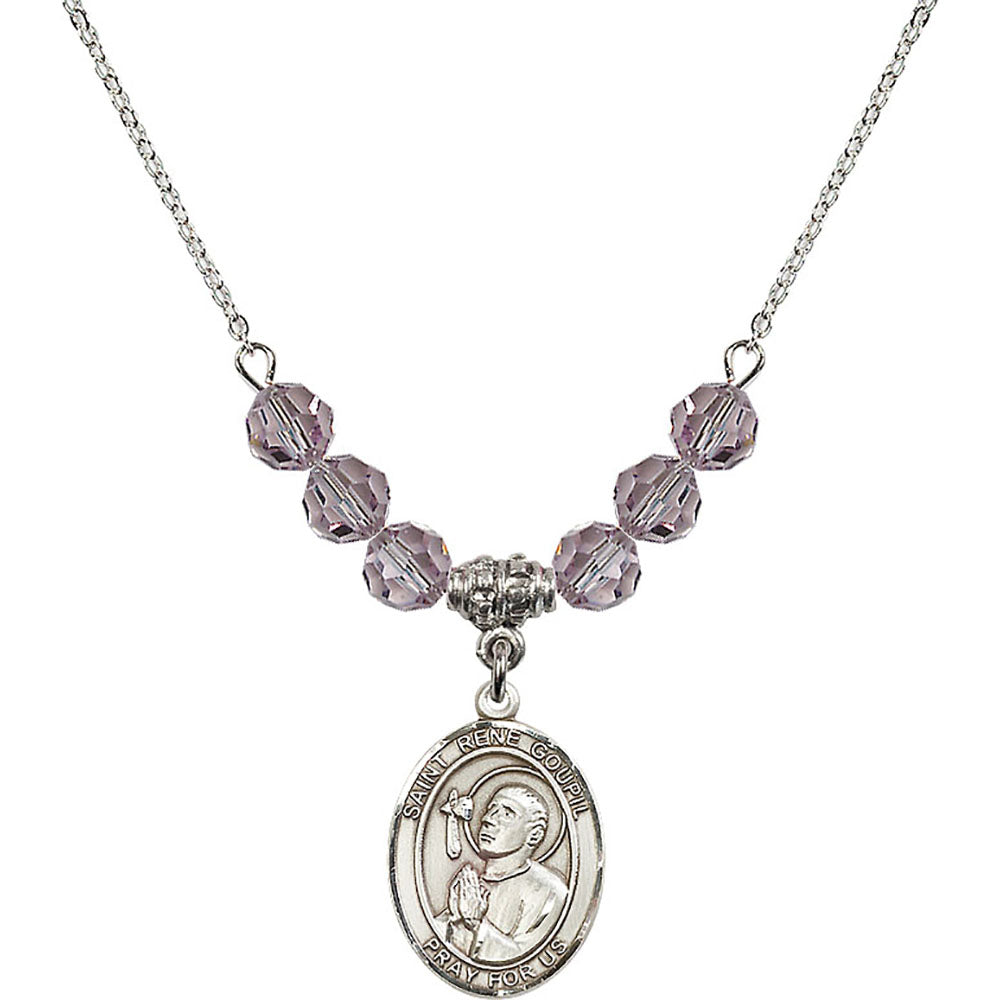 Sterling Silver Saint Rene Goupil Birthstone Necklace with Light Amethyst Beads - 8334