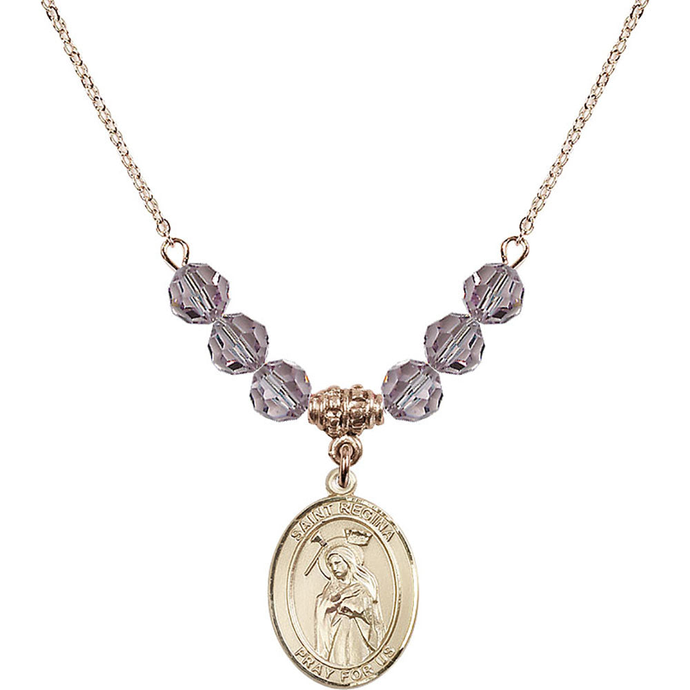 14kt Gold Filled Saint Regina Birthstone Necklace with Light Amethyst Beads - 8335