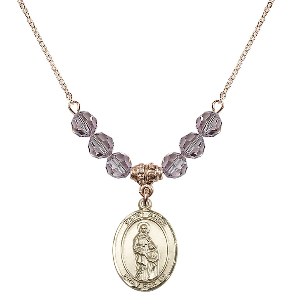 14kt Gold Filled Saint Anne Birthstone Necklace with Light Amethyst Beads - 8374