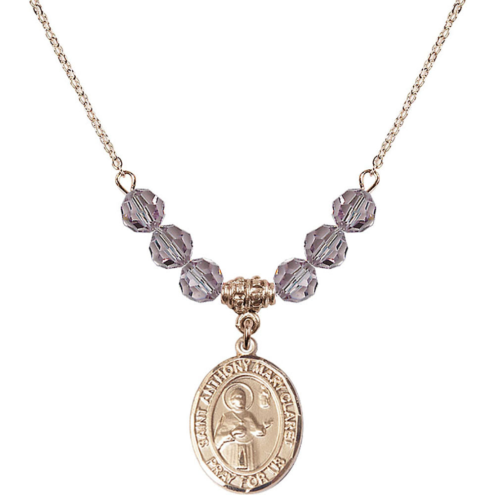 14kt Gold Filled Saint Anthony Mary Claret Birthstone Necklace with Light Amethyst Beads - 8416