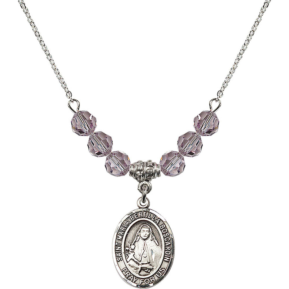 Sterling Silver Saint Maria Bertilla Boscardin Birthstone Necklace with Light Amethyst Beads - 8428