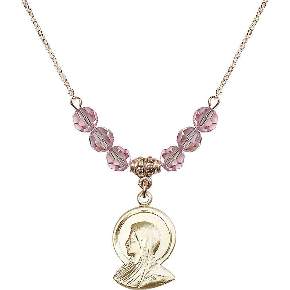 14kt Gold Filled Madonna Birthstone Necklace with Light Rose Beads - 0020