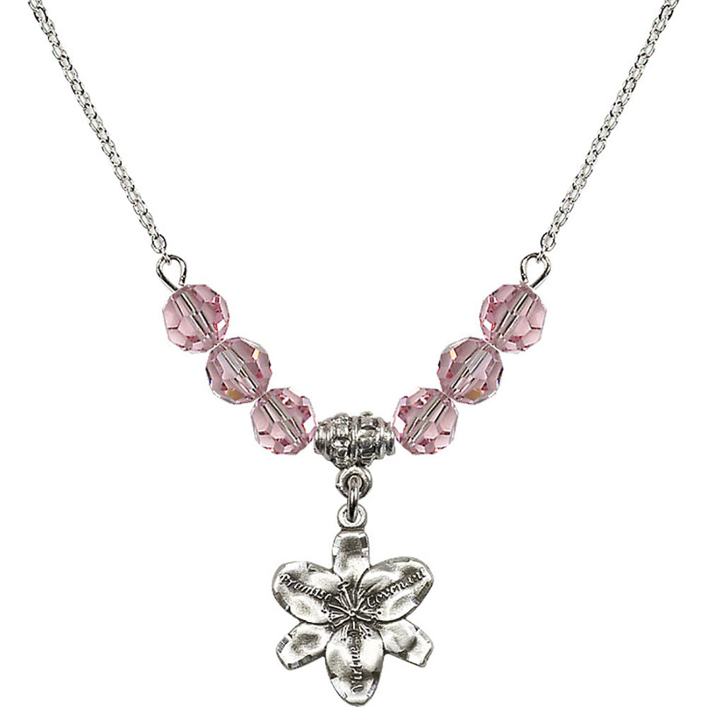 Sterling Silver Chastity Birthstone Necklace with Light Rose Beads - 0088