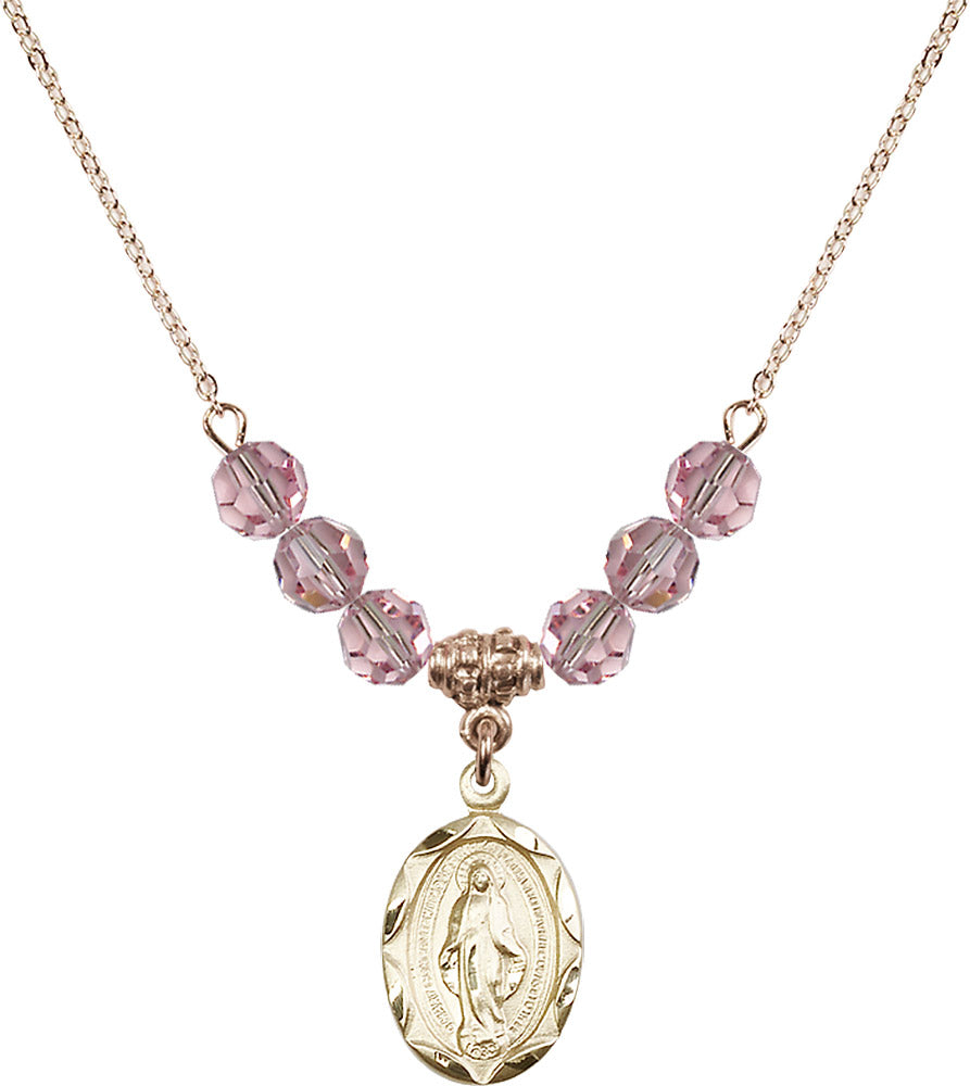14kt Gold Filled Miraculous Birthstone Necklace with Light Rose Beads - 0612