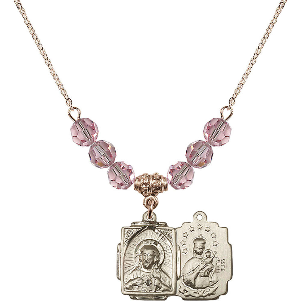 14kt Gold Filled Scapular Birthstone Necklace with Light Rose Beads - 0804