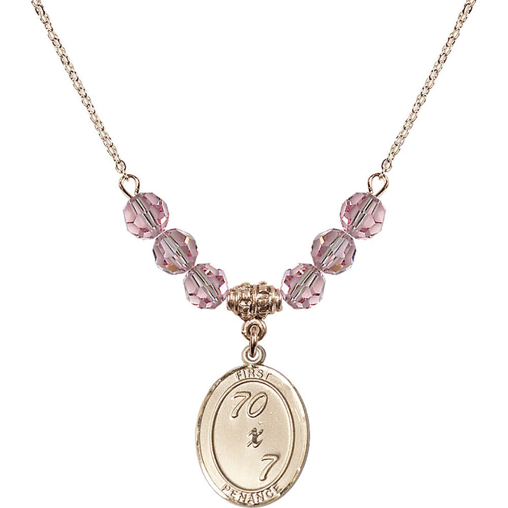 14kt Gold Filled First Penance Birthstone Necklace with Light Rose Beads - 0867