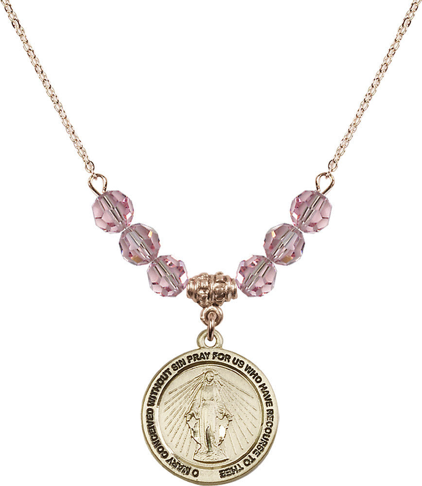 14kt Gold Filled Miraculous Birthstone Necklace with Light Rose Beads - 4056