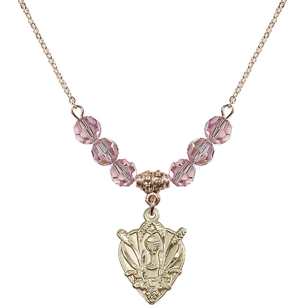 14kt Gold Filled Communion Birthstone Necklace with Light Rose Beads - 4200
