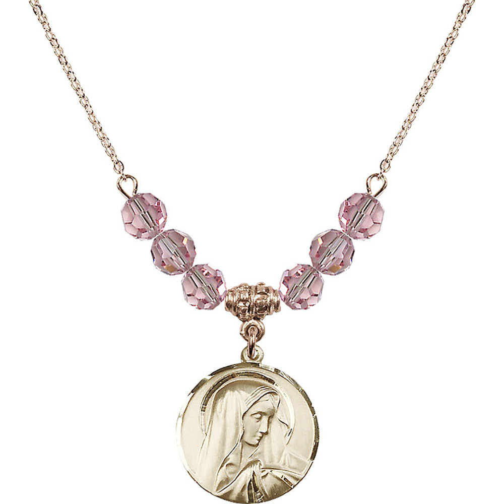 14kt Gold Filled Sorrowful Mother Birthstone Necklace with Light Rose Beads - 4249
