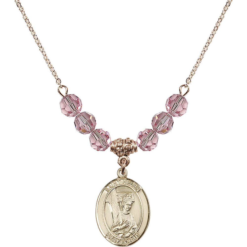 14kt Gold Filled Saint Helen Birthstone Necklace with Light Rose Beads - 8043