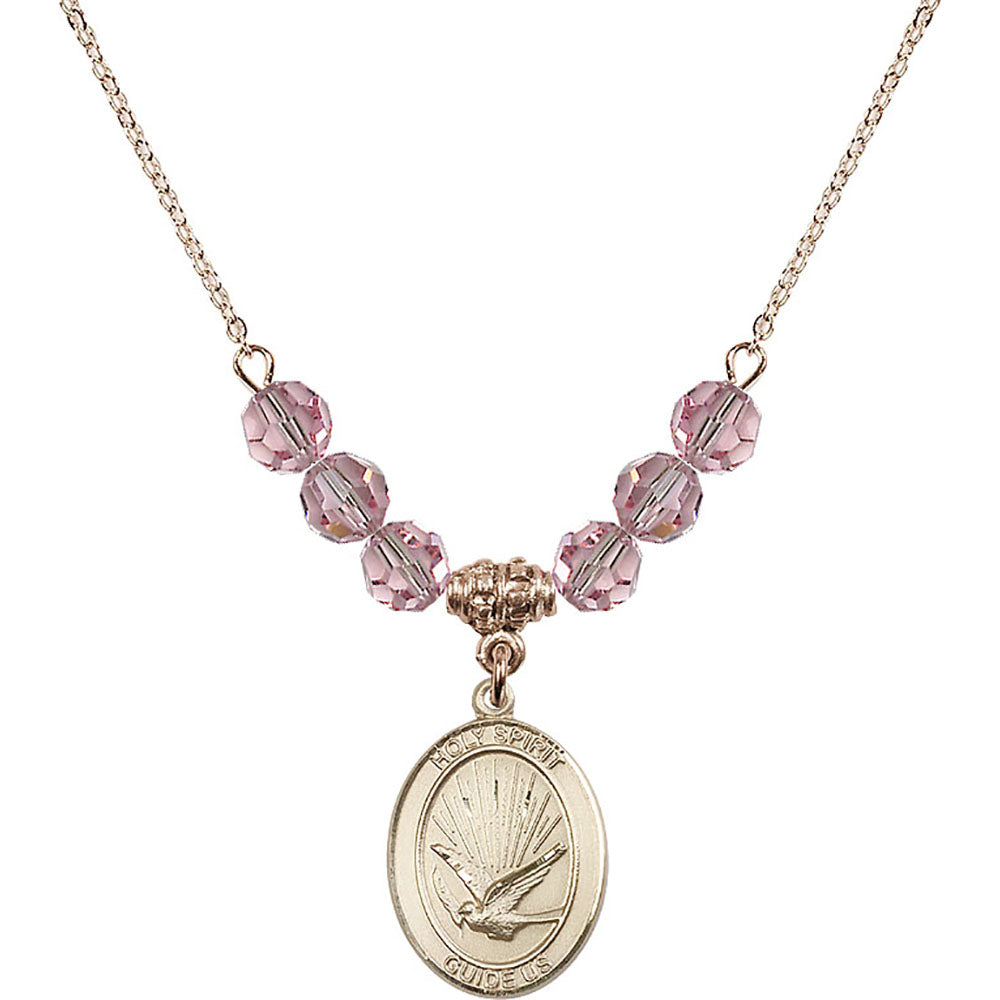 14kt Gold Filled Holy Spirit Birthstone Necklace with Light Rose Beads - 8044