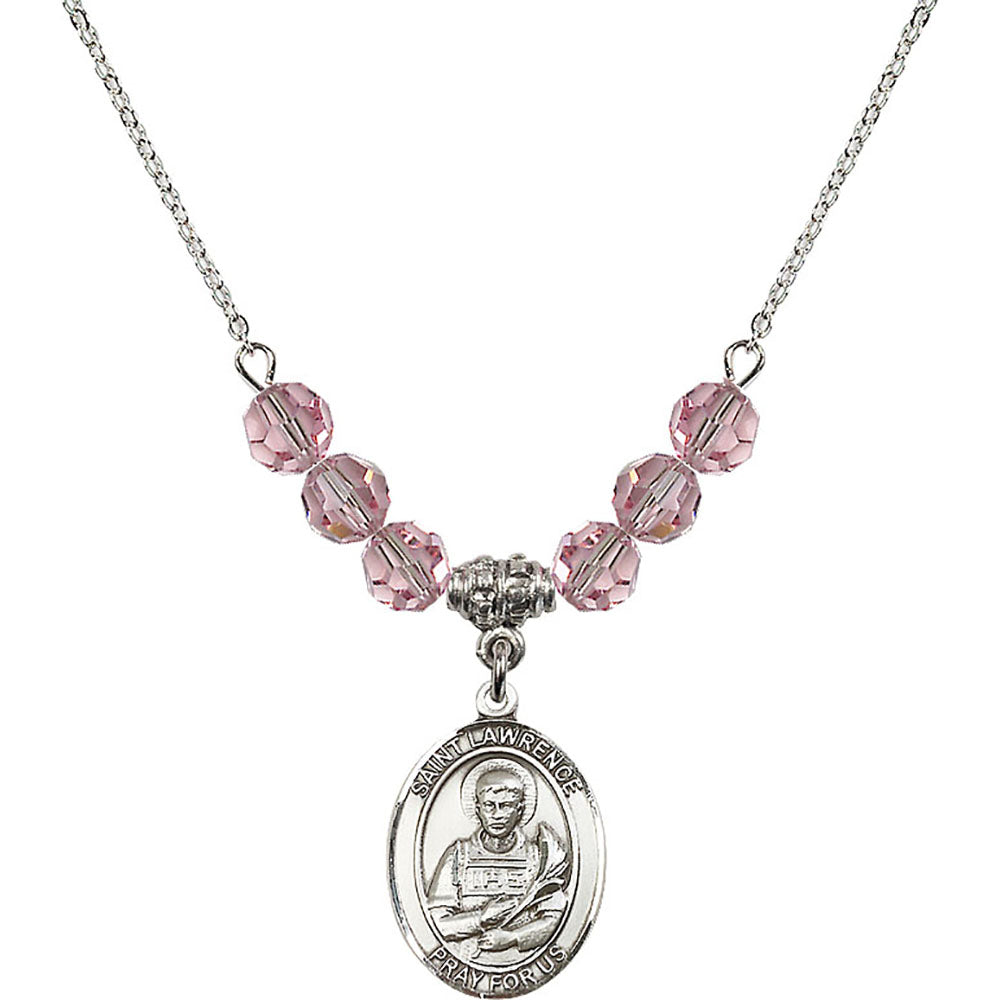 Sterling Silver Saint Lawrence Birthstone Necklace with Light Rose Beads - 8063