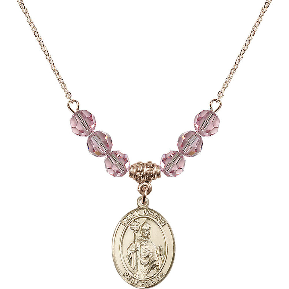 14kt Gold Filled Saint Kilian Birthstone Necklace with Light Rose Beads - 8067