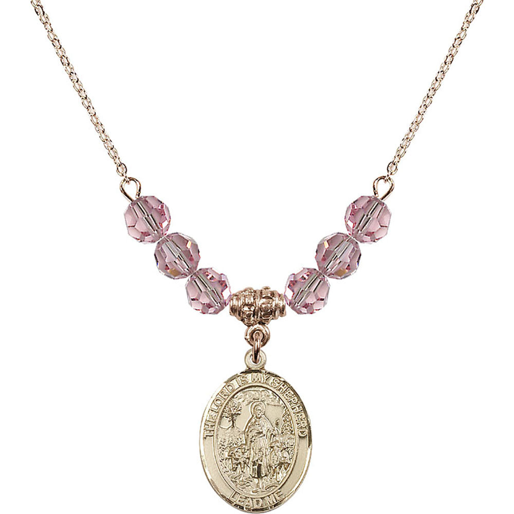 14kt Gold Filled Lord Is My Shepherd Birthstone Necklace with Light Rose Beads - 8119