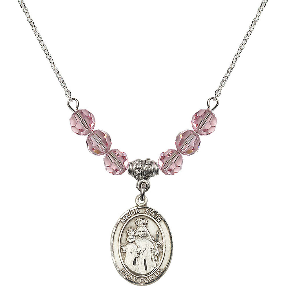 Sterling Silver Maria Stein Birthstone Necklace with Light Rose Beads - 8133