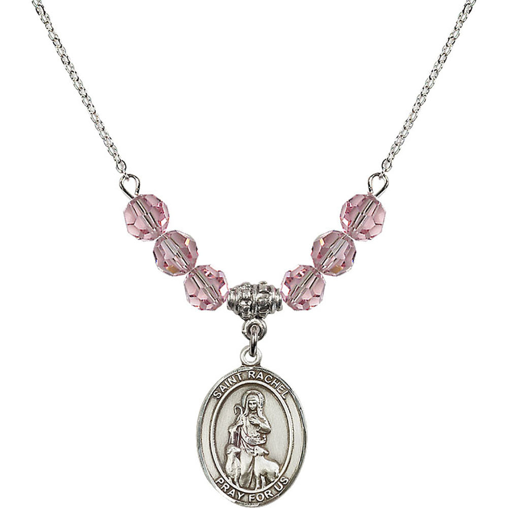 Sterling Silver Saint Rachel Birthstone Necklace with Light Rose Beads - 8251