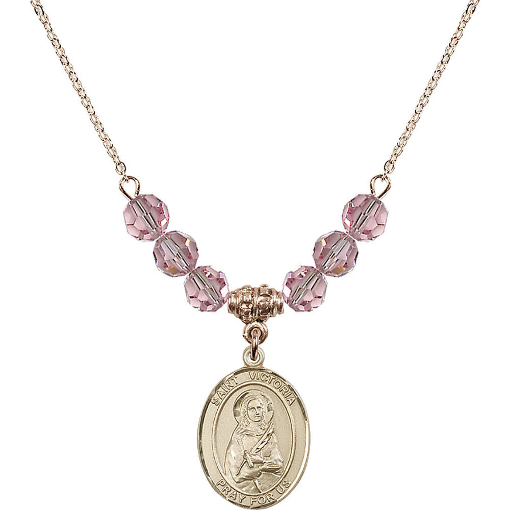 14kt Gold Filled Saint Victoria Birthstone Necklace with Light Rose Beads - 8253