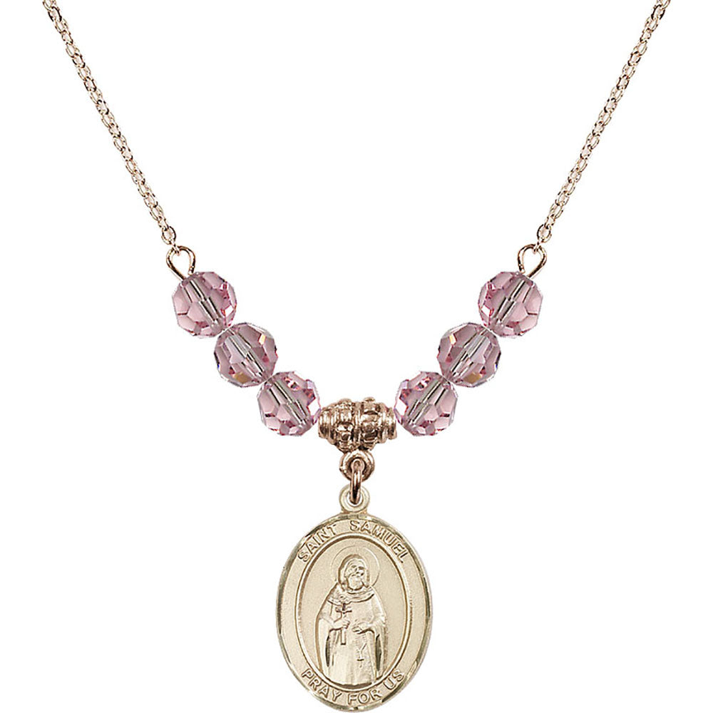 14kt Gold Filled Saint Samuel Birthstone Necklace with Light Rose Beads - 8259