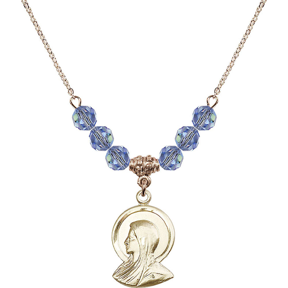 14kt Gold Filled Madonna Birthstone Necklace with Light Sapphire Beads - 0020