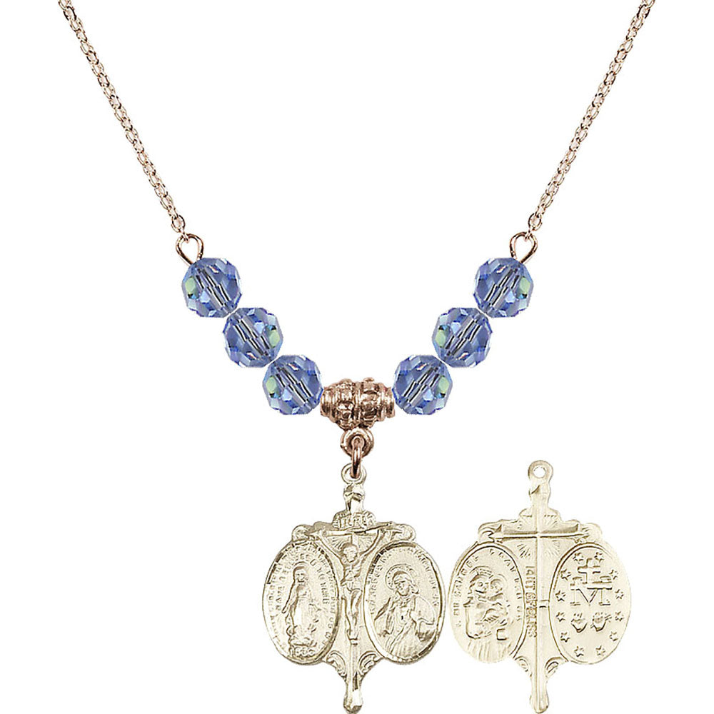 14kt Gold Filled Novena Birthstone Necklace with Light Sapphire Beads - 0021