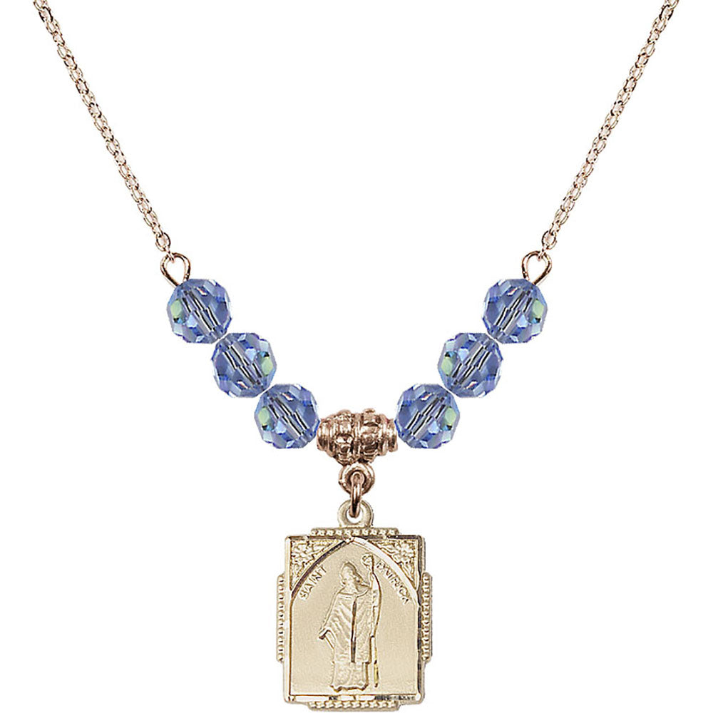 14kt Gold Filled Saint Patrick Birthstone Necklace with Light Sapphire Beads - 0804