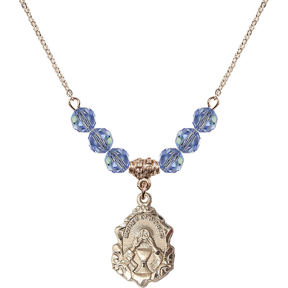14kt Gold Filled Mother of a Priest Birthstone Necklace with Light Sapphire Beads - 0811