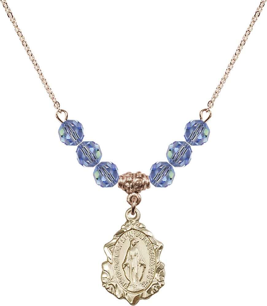 14kt Gold Filled Miraculous Birthstone Necklace with Light Sapphire Beads - 0822