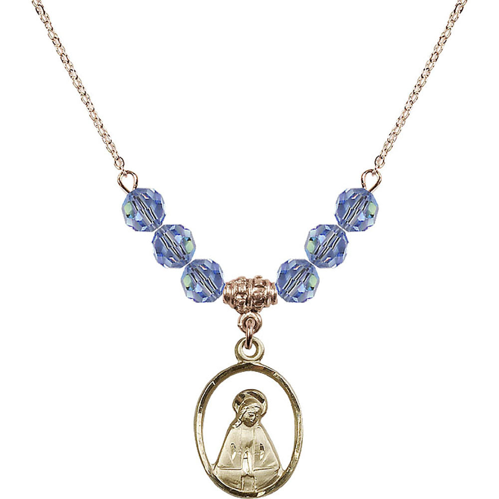 14kt Gold Filled Madonna Birthstone Necklace with Light Sapphire Beads - 1626