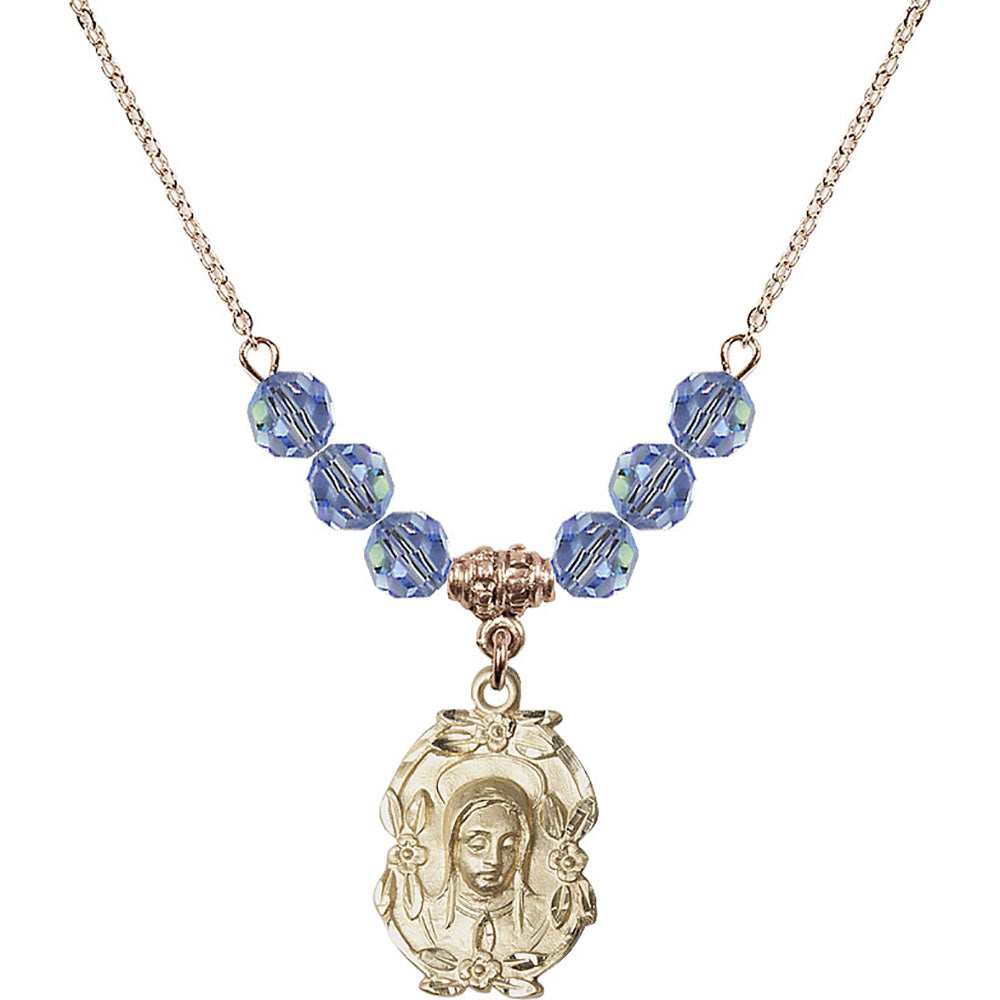 14kt Gold Filled Madonna Birthstone Necklace with Light Sapphire Beads - 1647