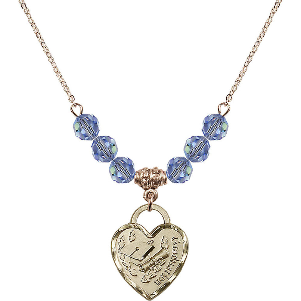 14kt Gold Filled Graduation Heart Birthstone Necklace with Light Sapphire Beads - 3206
