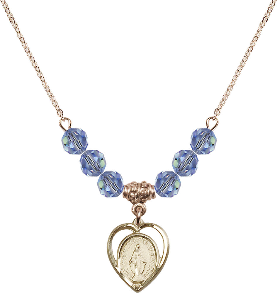 14kt Gold Filled Miraculous Birthstone Necklace with Light Sapphire Beads - 4125