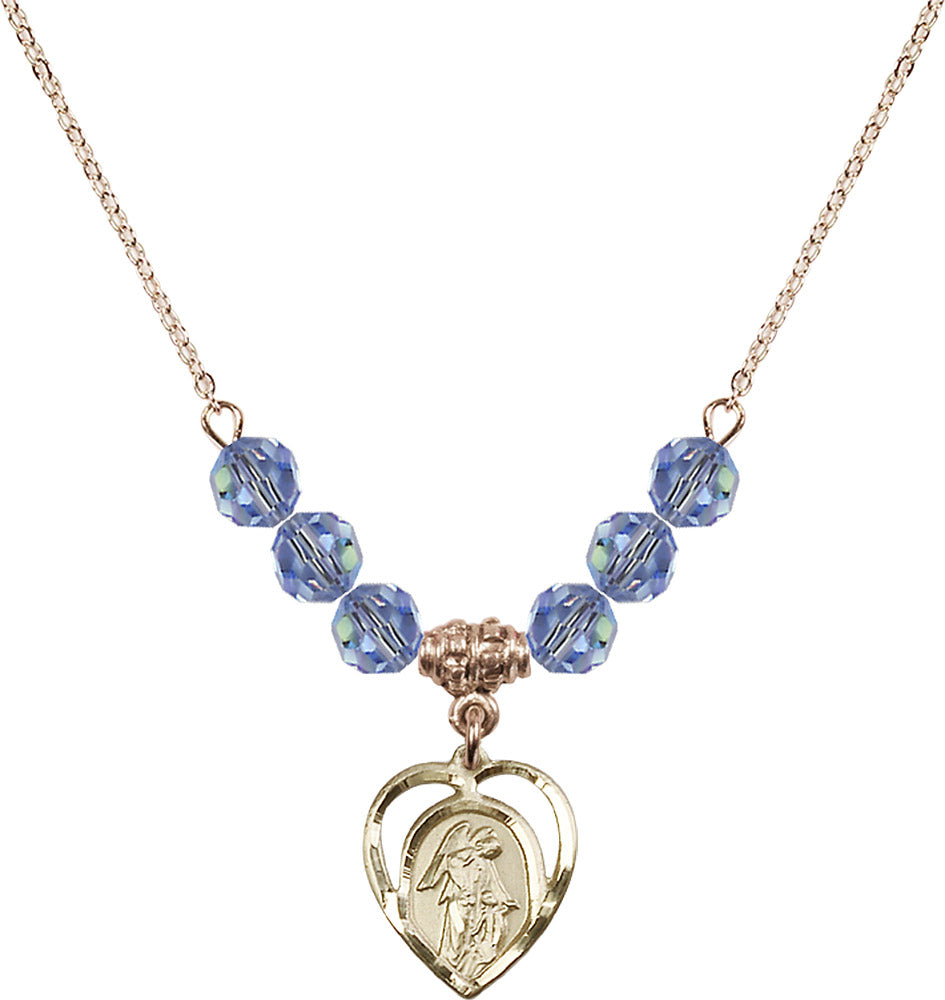 14kt Gold Filled Guardian Angel Birthstone Necklace with Light Sapphire Beads - 4129