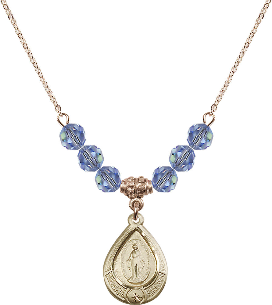 14kt Gold Filled Miraculous Birthstone Necklace with Light Sapphire Beads - 4144