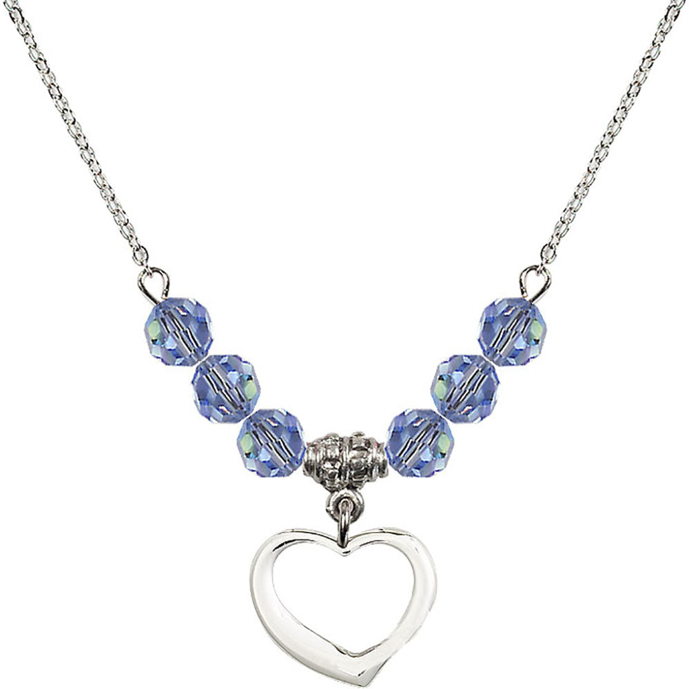 Sterling Silver Heart Birthstone Necklace with Light Sapphire Beads - 4208