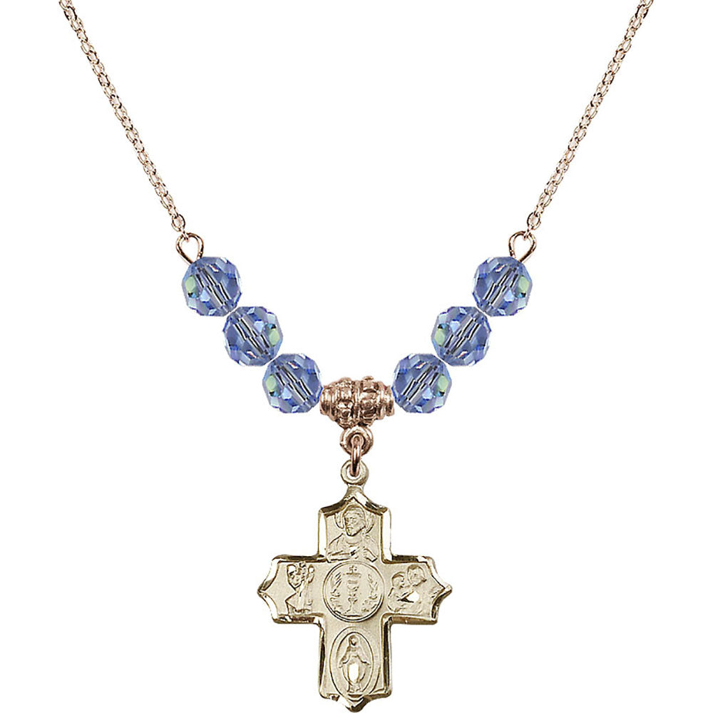 14kt Gold Filled 4-Way Birthstone Necklace with Light Sapphire Beads - 4256