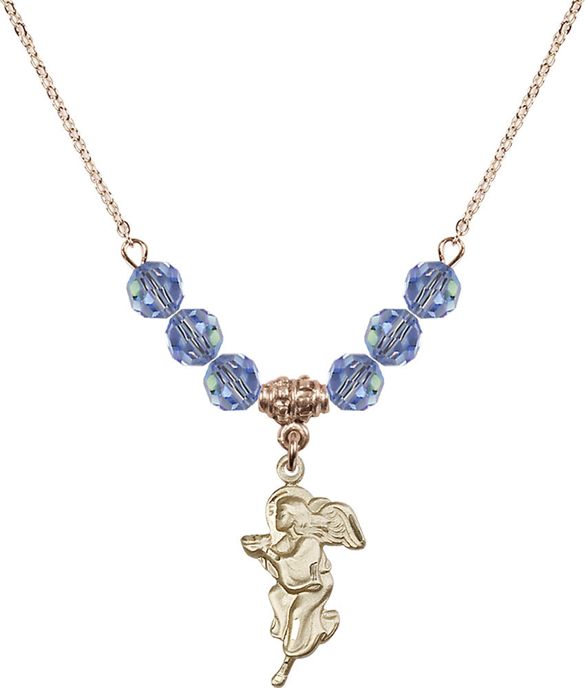 14kt Gold Filled Guardian Angel Birthstone Necklace with Light Sapphire Beads - 4260