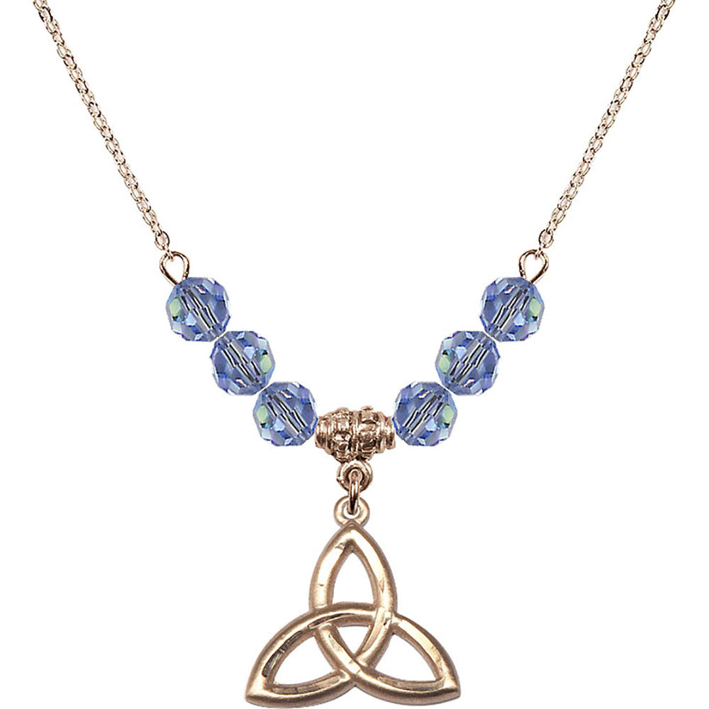 14kt Gold Filled Trinity Irish Knot Birthstone Necklace with Light Sapphire Beads - 5101