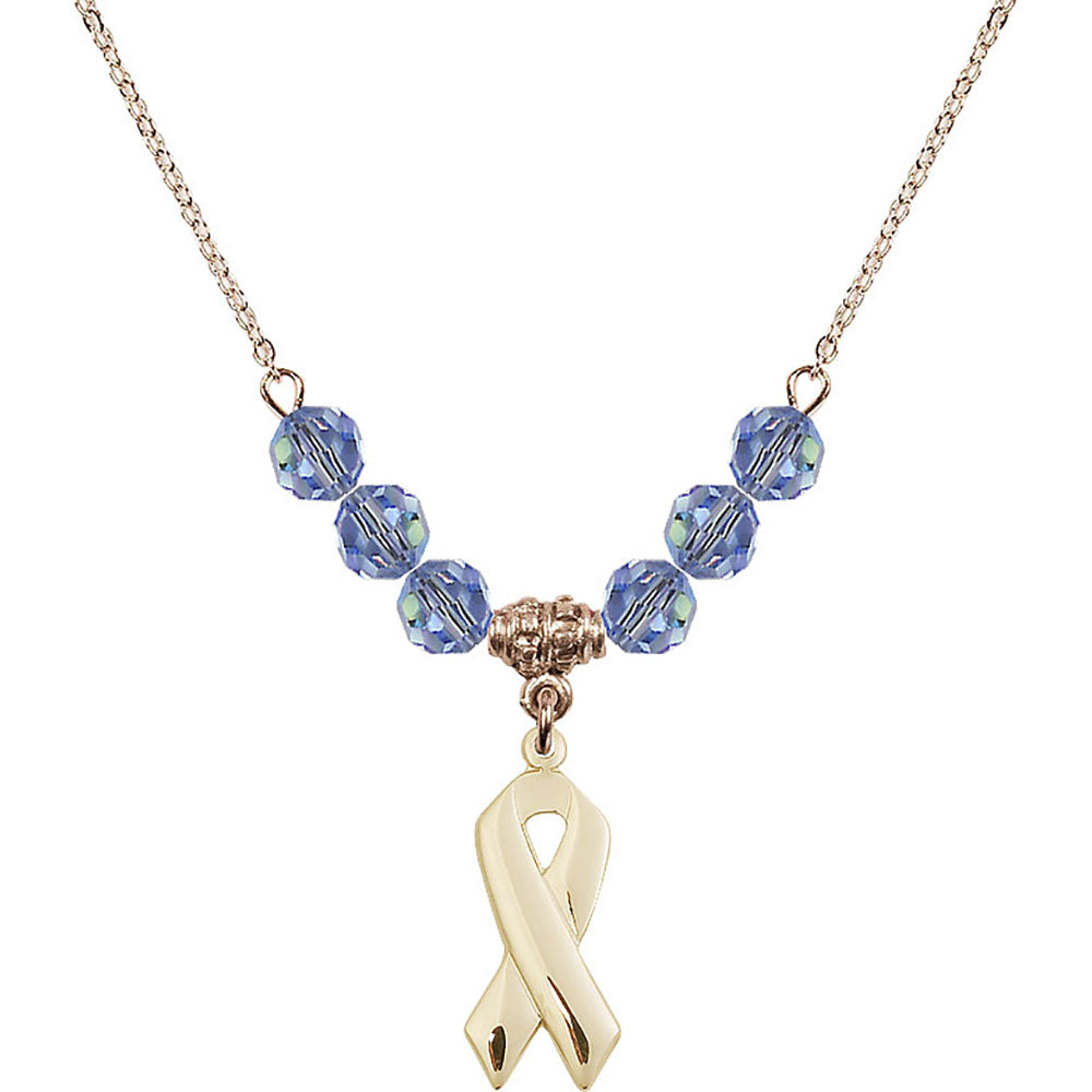 14kt Gold Filled Cancer Awareness Birthstone Necklace with Light Sapphire Beads - 5150