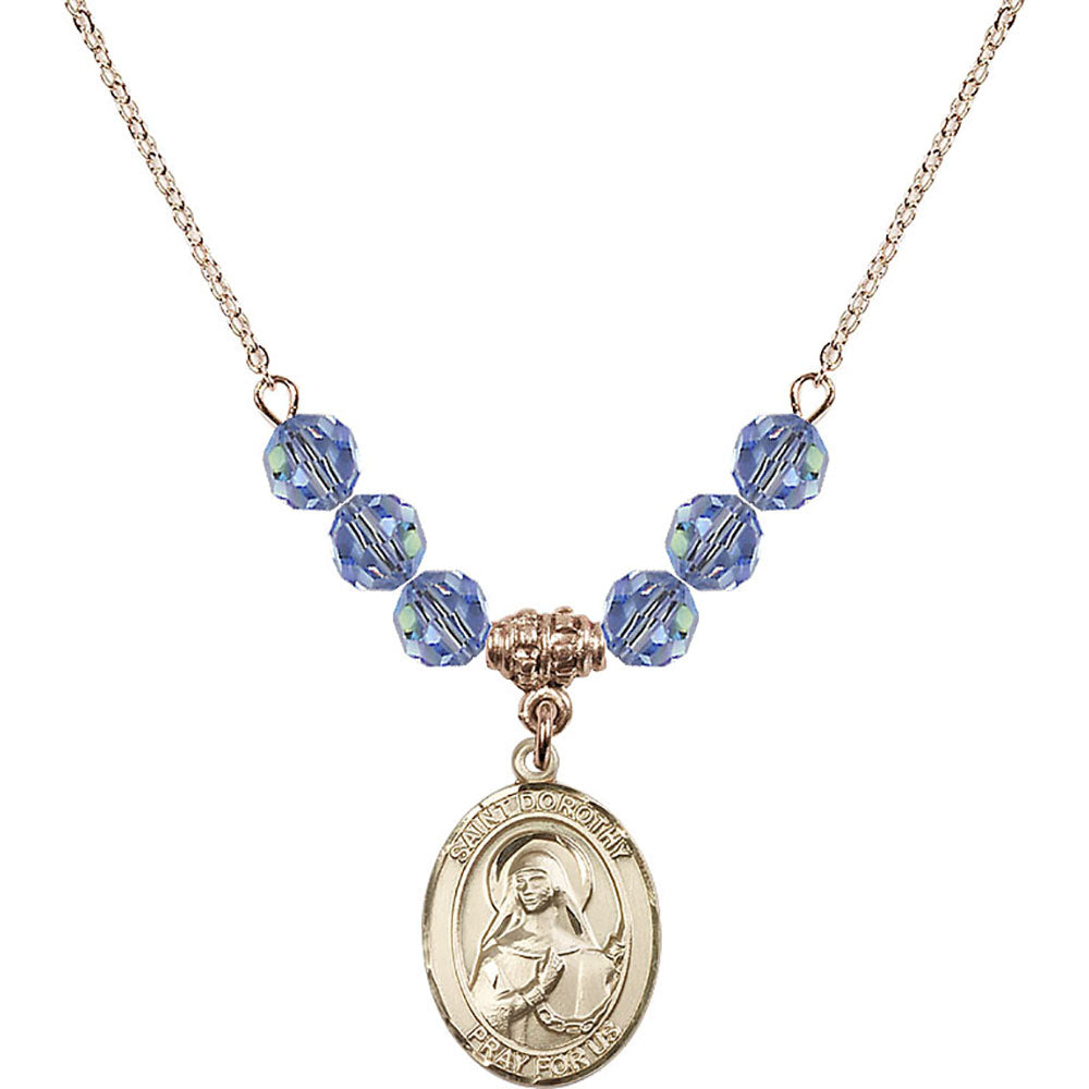 14kt Gold Filled Saint Dorothy Birthstone Necklace with Light Sapphire Beads - 8023