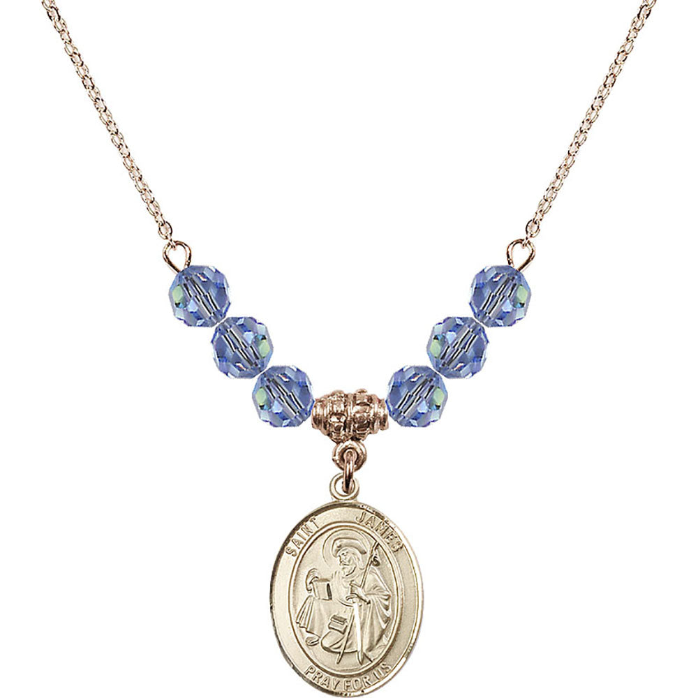 14kt Gold Filled Saint James the Greater Birthstone Necklace with Light Sapphire Beads - 8050