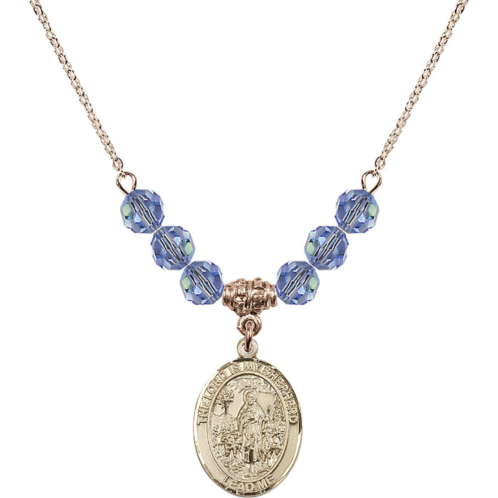 14kt Gold Filled Lord Is My Shepherd Birthstone Necklace with Light Sapphire Beads - 8119