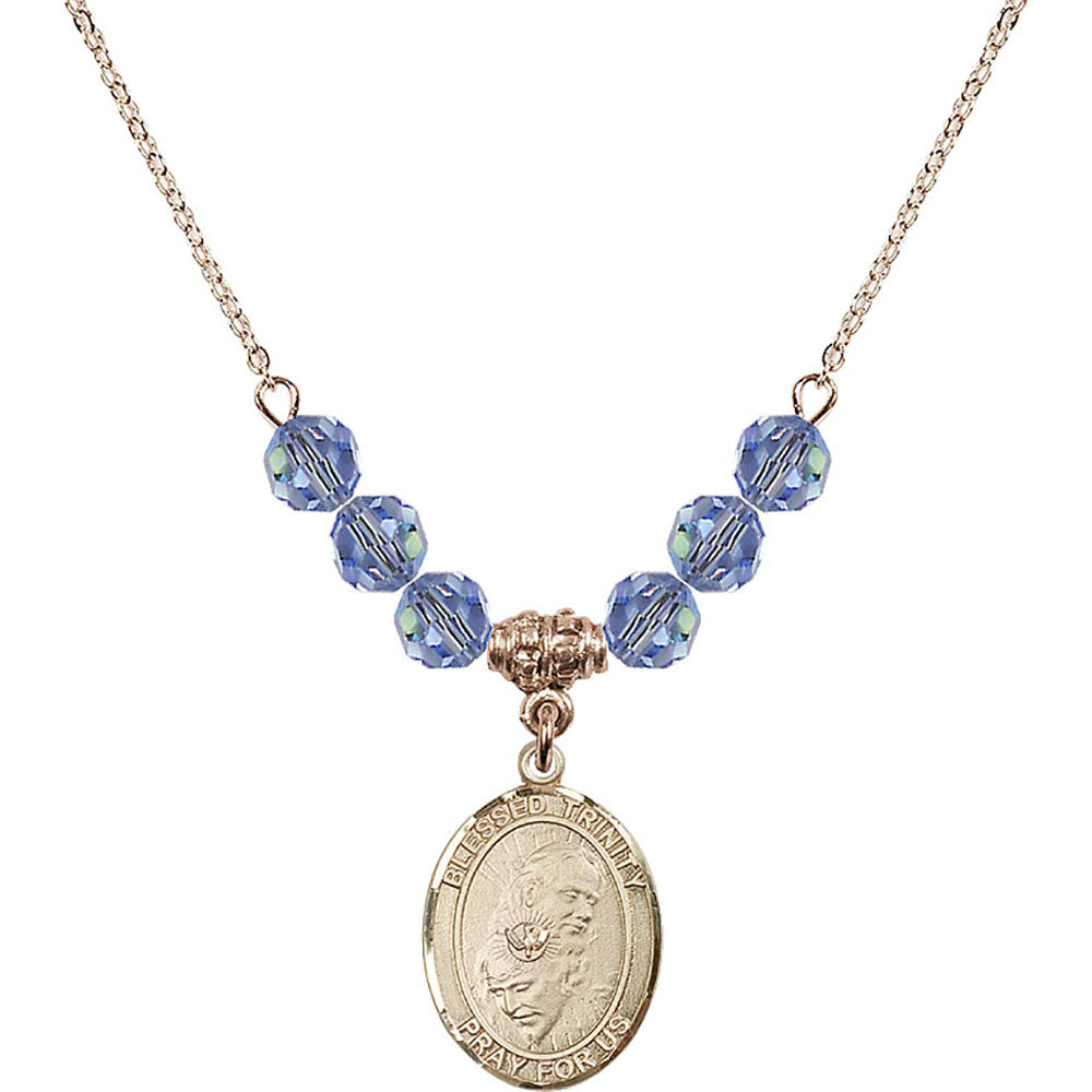 14kt Gold Filled Blessed Trinity Birthstone Necklace with Light Sapphire Beads - 8249