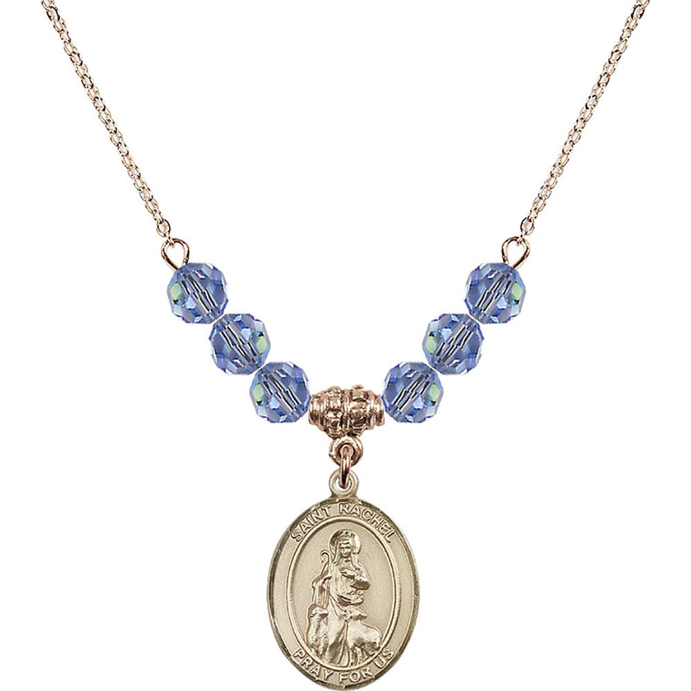 14kt Gold Filled Saint Rachel Birthstone Necklace with Light Sapphire Beads - 8251