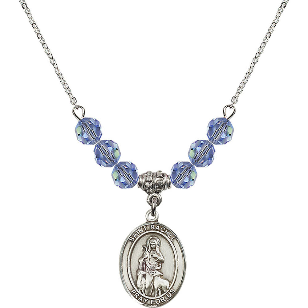 Sterling Silver Saint Rachel Birthstone Necklace with Light Sapphire Beads - 8251