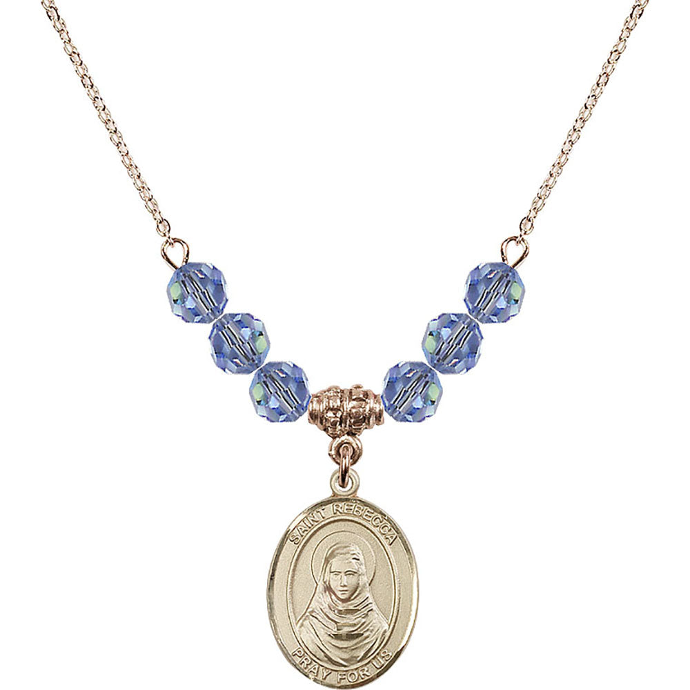 14kt Gold Filled Saint Rebecca Birthstone Necklace with Light Sapphire Beads - 8252