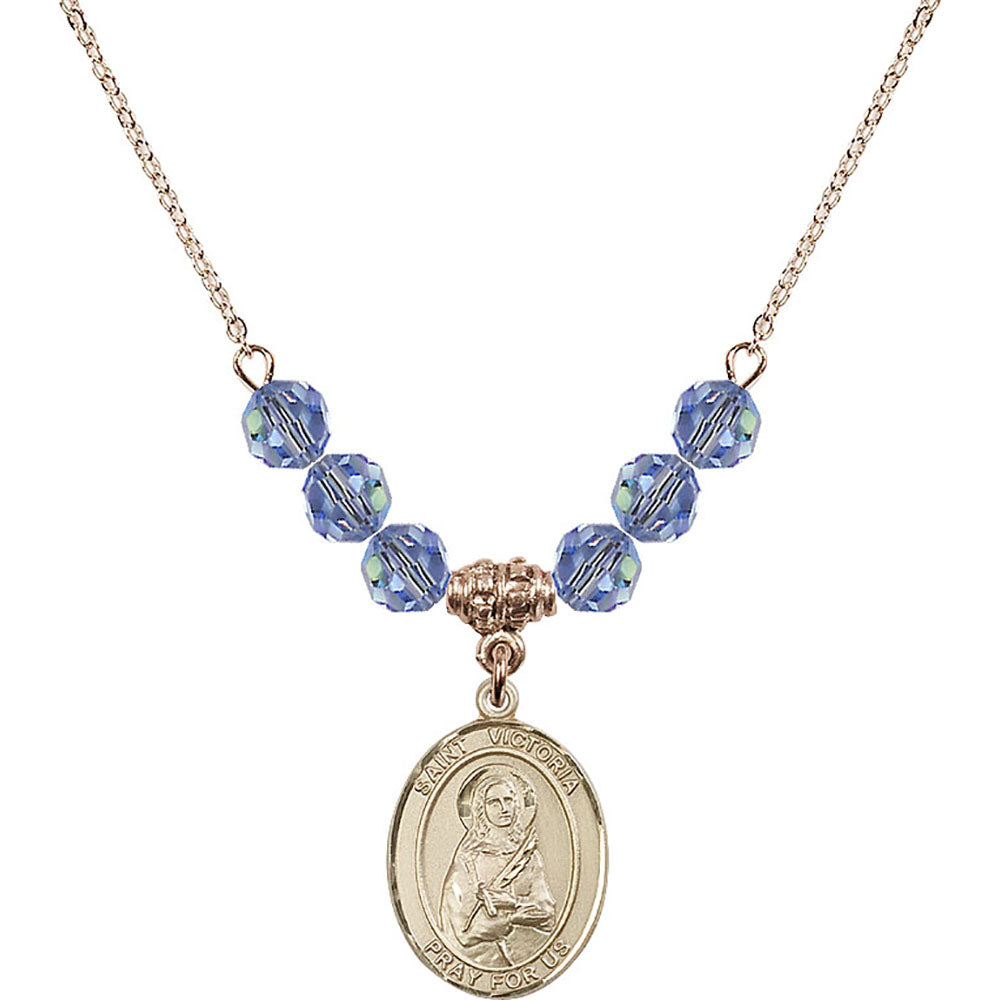 14kt Gold Filled Saint Victoria Birthstone Necklace with Light Sapphire Beads - 8253