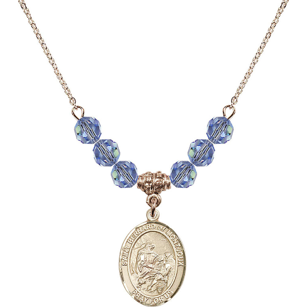 14kt Gold Filled Saint Bernard of Montjoux Birthstone Necklace with Light Sapphire Beads - 8264
