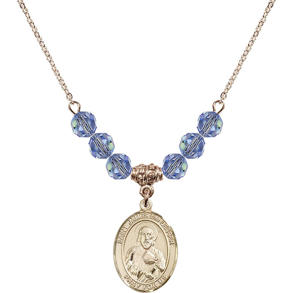 14kt Gold Filled Saint James the Lesser Birthstone Necklace with Light Sapphire Beads - 8277